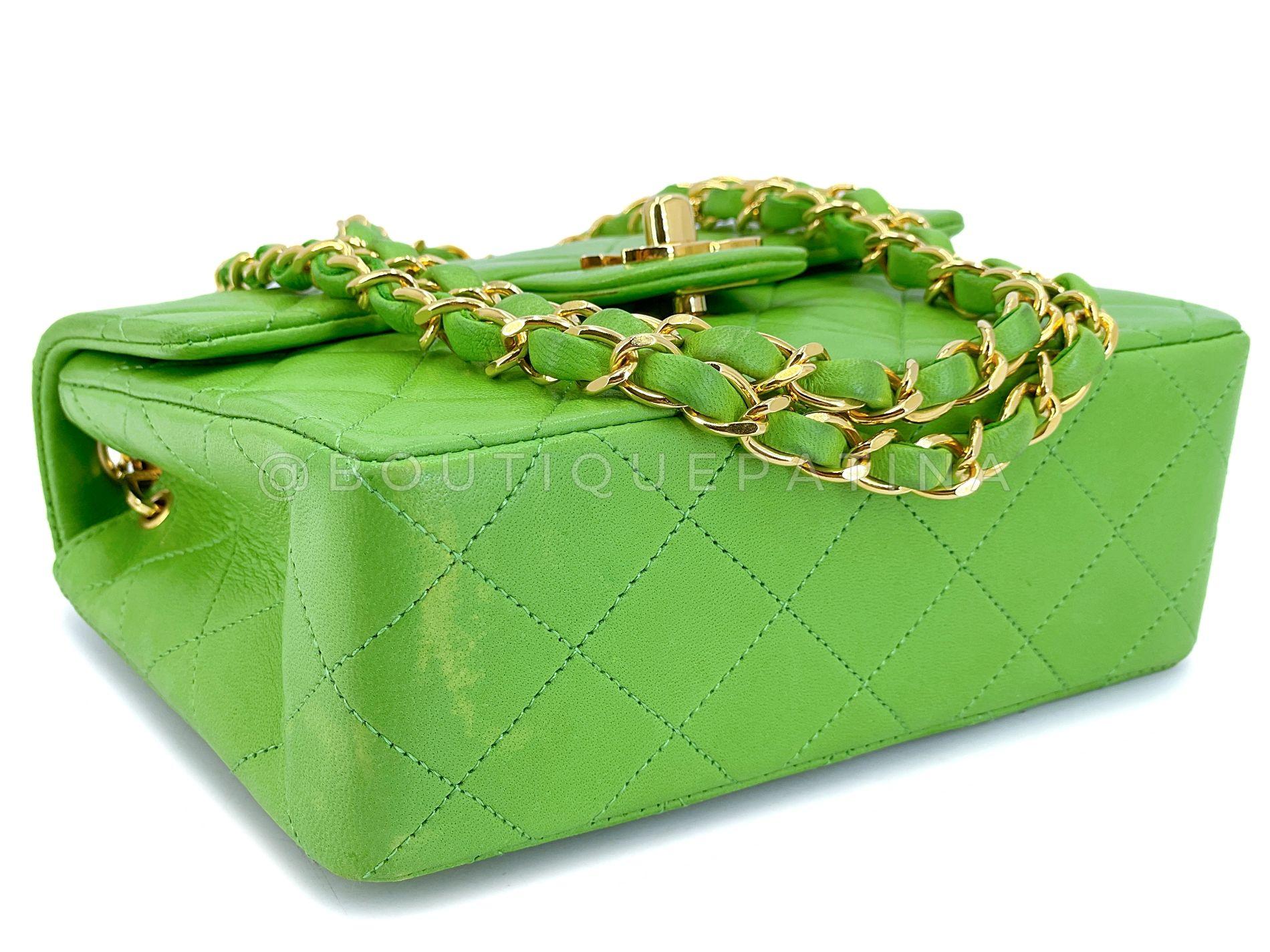 Chanel 1989 Vintage Apple Green Mini Square Flap Bag 24k GHW 68469 For Sale 4