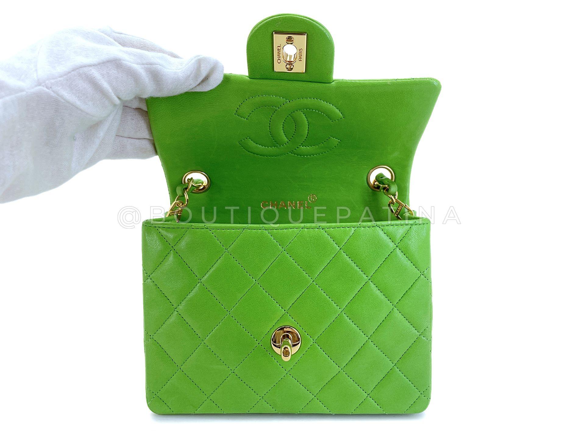 Chanel 1989 Vintage Apple Green Mini Square Flap Bag 24k GHW 68469 For Sale 5