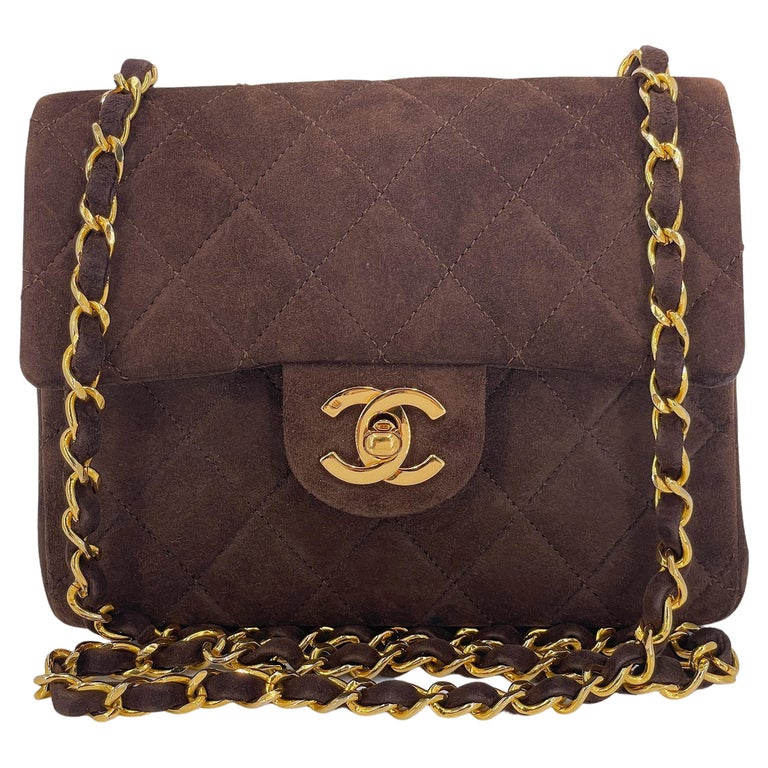 Chanel 1989 Vintage Chocolate Brown Suede Square Mini Flap Bag 24k GHW  67109 For Sale at 1stDibs