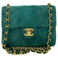 Chanel 1989 Vintage Emerald Green Suede Square Mini Flap Bag 24k GHW 66795