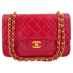 Chanel 1989 Vintage Red Small Classic Double Flap Bag 24k GHW Lambskin 66774
