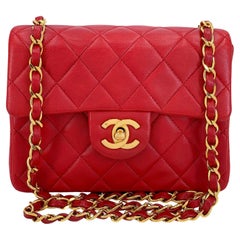 Chanel 1989 Vintage Red Square Mini Flap Bag 24k GHW Lambskin 68150