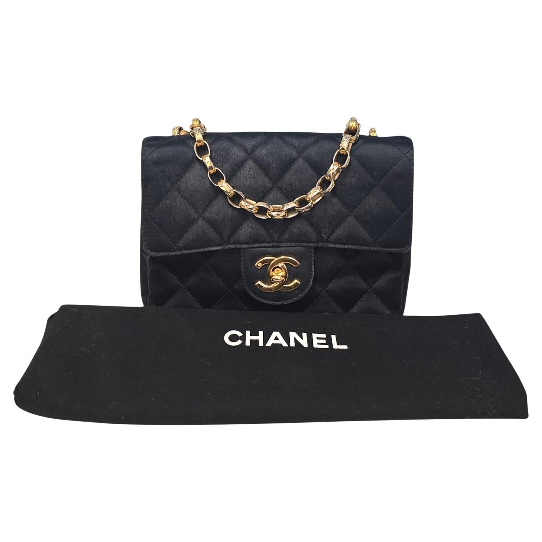 Chanel 1990 Black Quilted Satin Bijoux Mini Flap Bag im Angebot