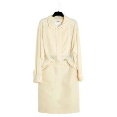 Chanel 1990 Ensemble Top et Jupe Soie FR36 Ecru Silk Blouse and Skirt UK8 US4 6