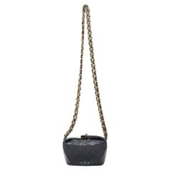 CHANEL 1990 Foldover Diamond Quilted dark grey lambskin mini bucket bag