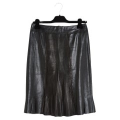 Chanel 1990 Jupe Cuir Plisse FR36 Black Leather Mini Pleats Skirt UK8 US6