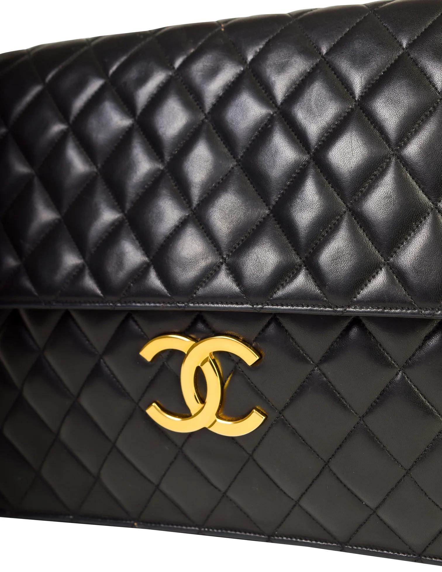 Black Chanel 1990 Rare Jumbo Maxi XL Vintage Classic Flap Giant Clutch Briefcase For Sale