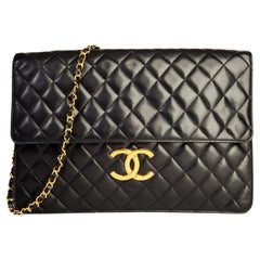 Chanel 1990 Seltene Jumbo Maxi XL Vintage Classic Flap Riesen-Clutch/Aktentasche mit Klappe