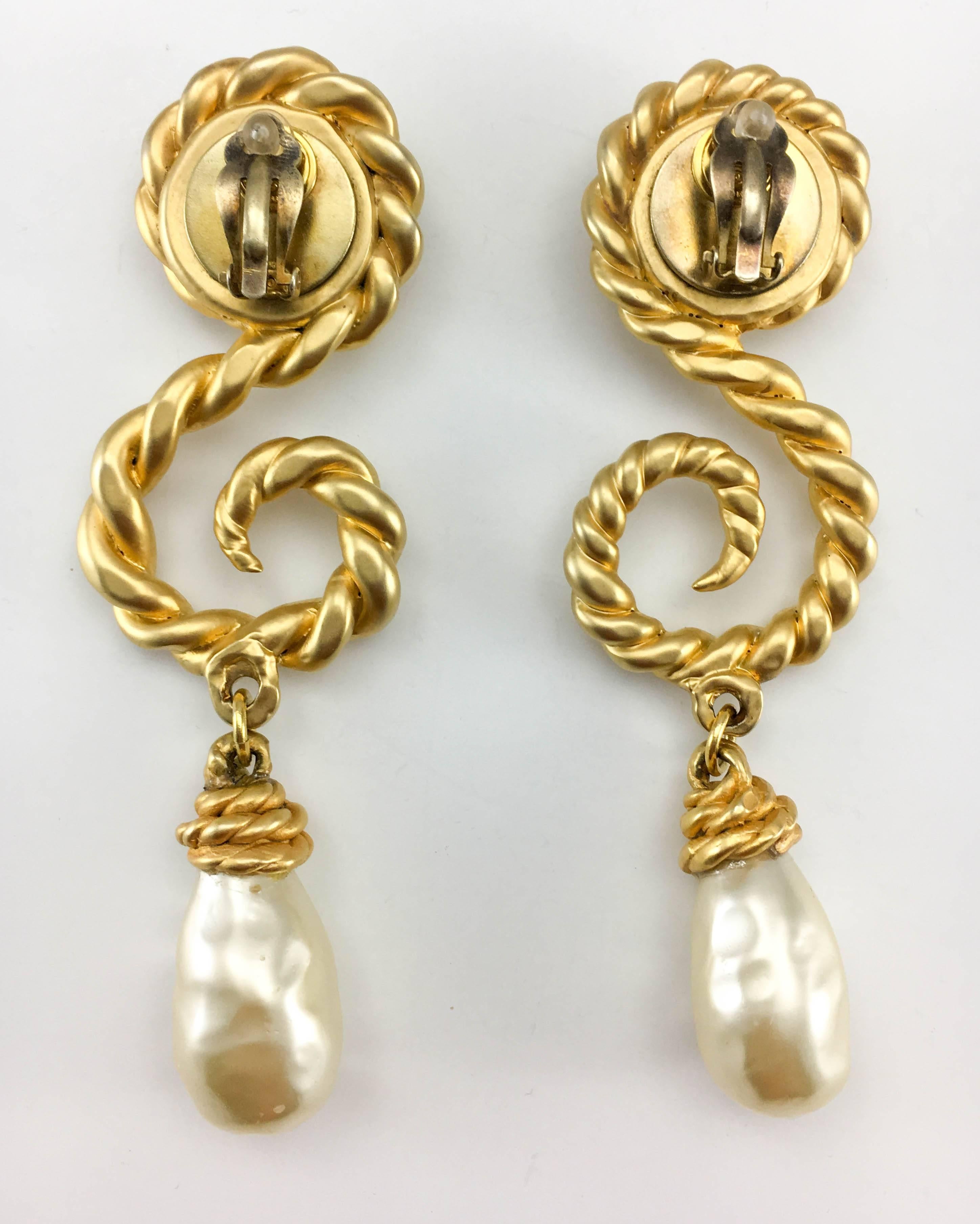 Chanel 1990 Runway Look Massive Arabesque and Baroque Pearl Earrings 6