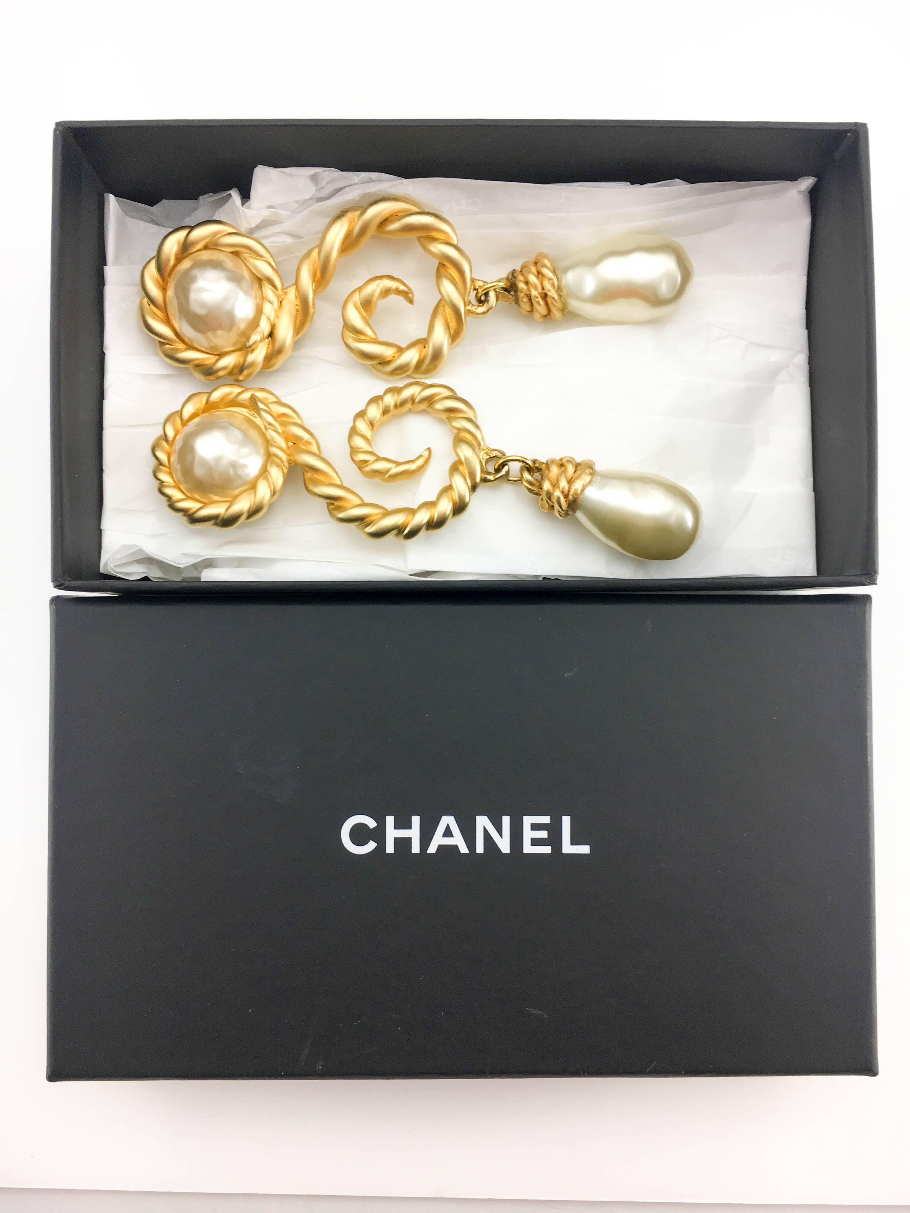 Chanel 1990 Runway Look Massive Arabesque and Baroque Pearl Earrings 8