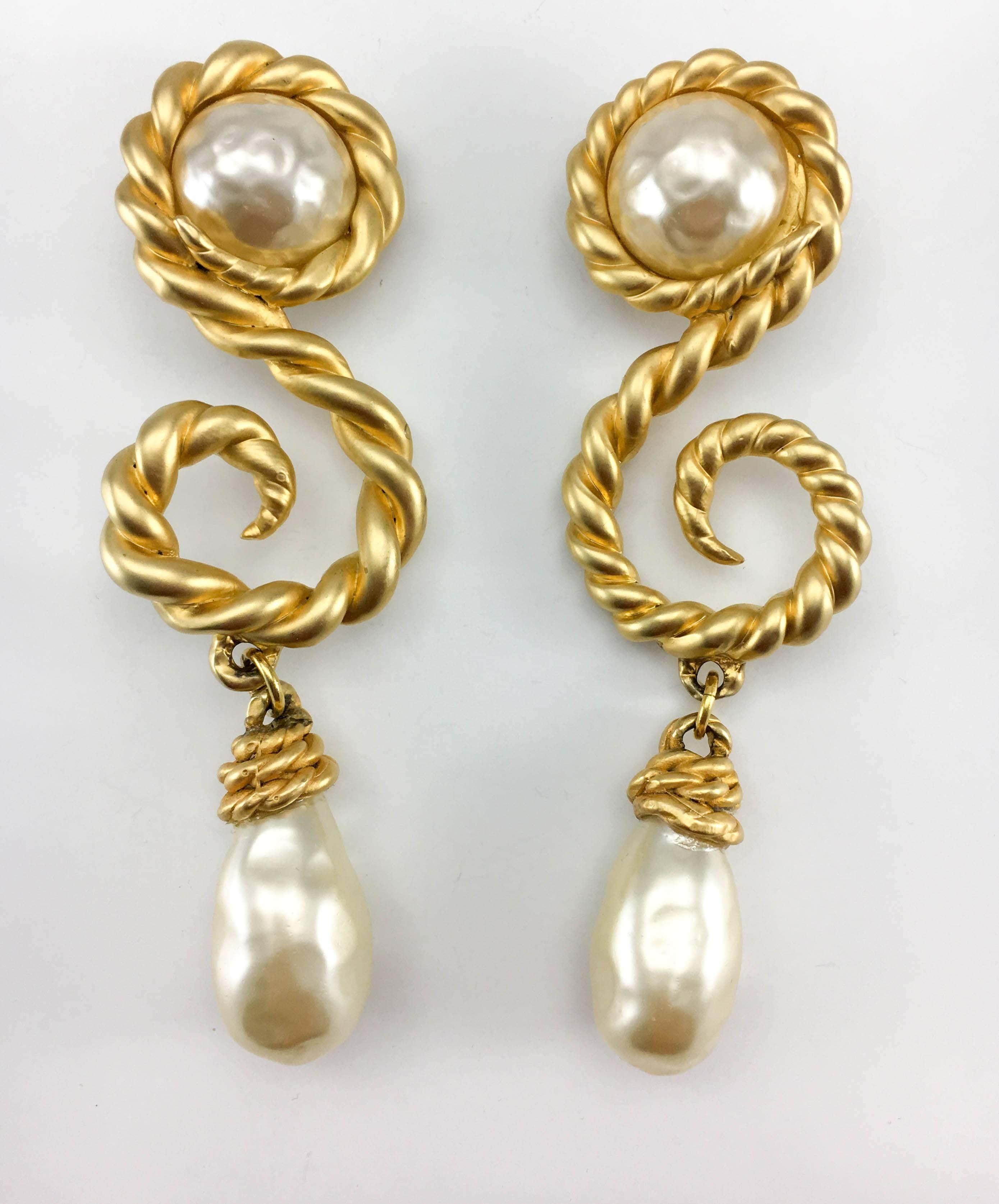 Chanel 1990 Runway Look Massive Arabesque and Baroque Pearl Earrings In Excellent Condition In London, Chelsea