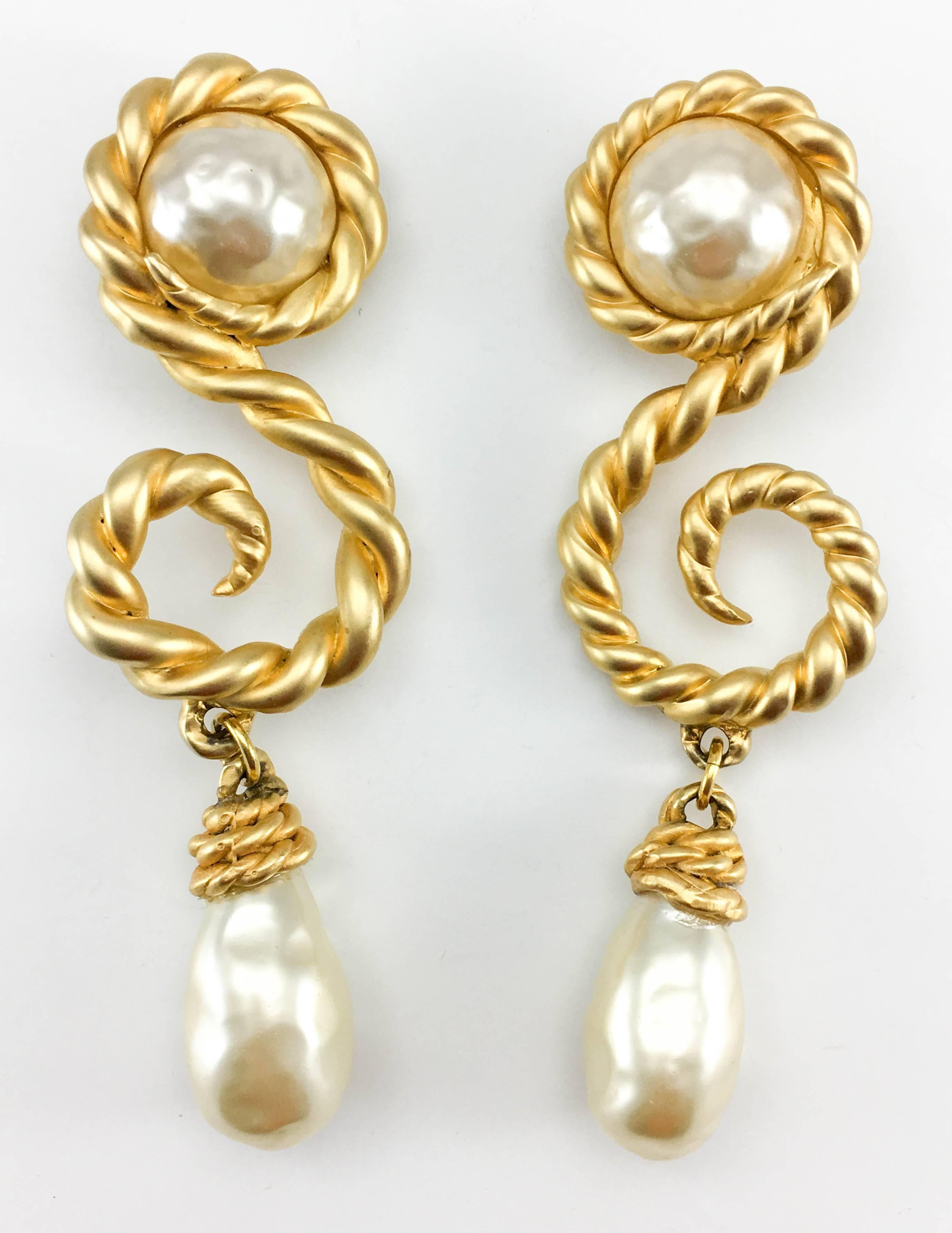 Chanel 1990 Runway Look Massive Arabesque and Baroque Pearl Earrings 1