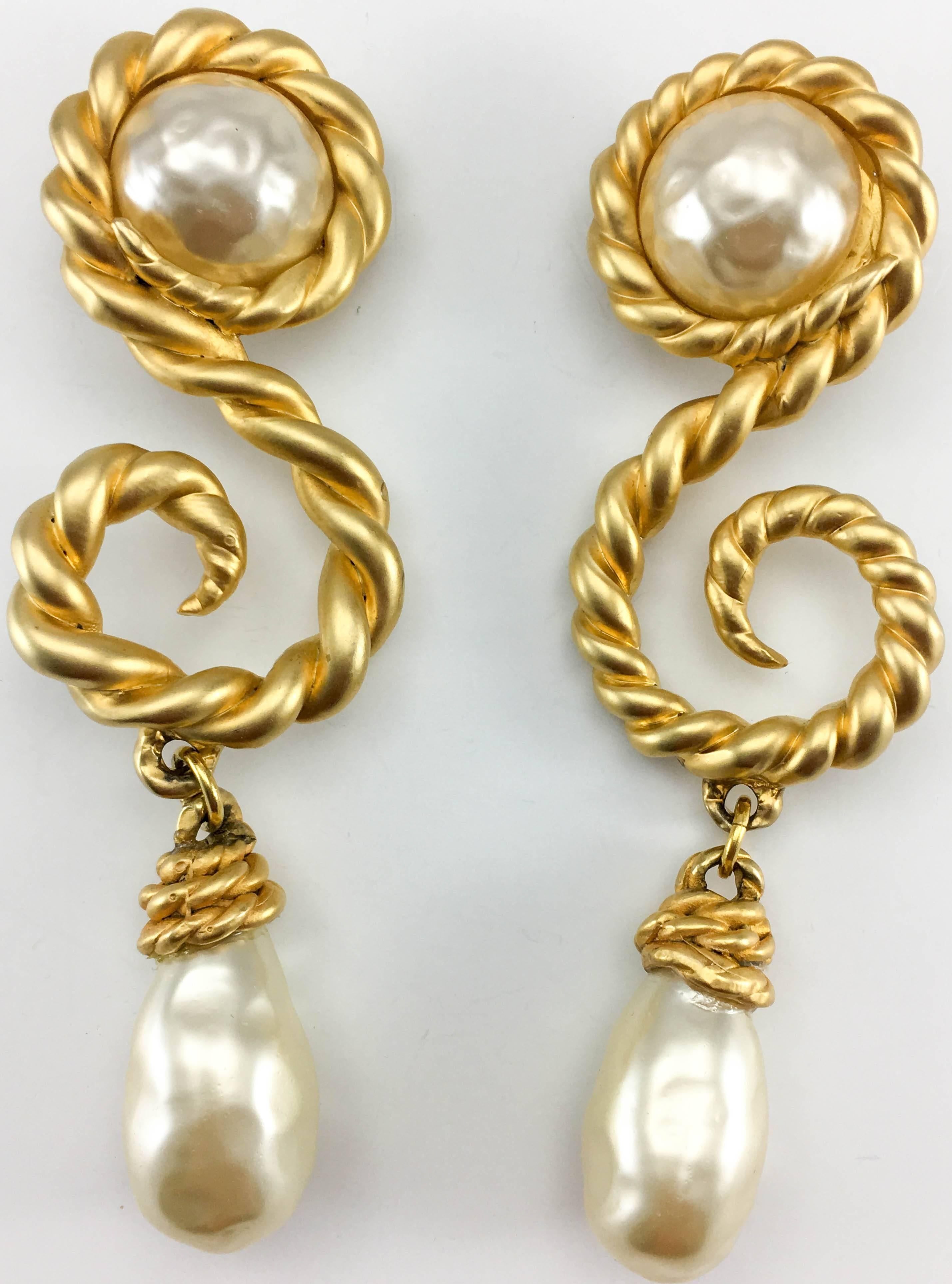 Chanel 1990 Runway Look Massive Arabesque and Baroque Pearl Earrings 2