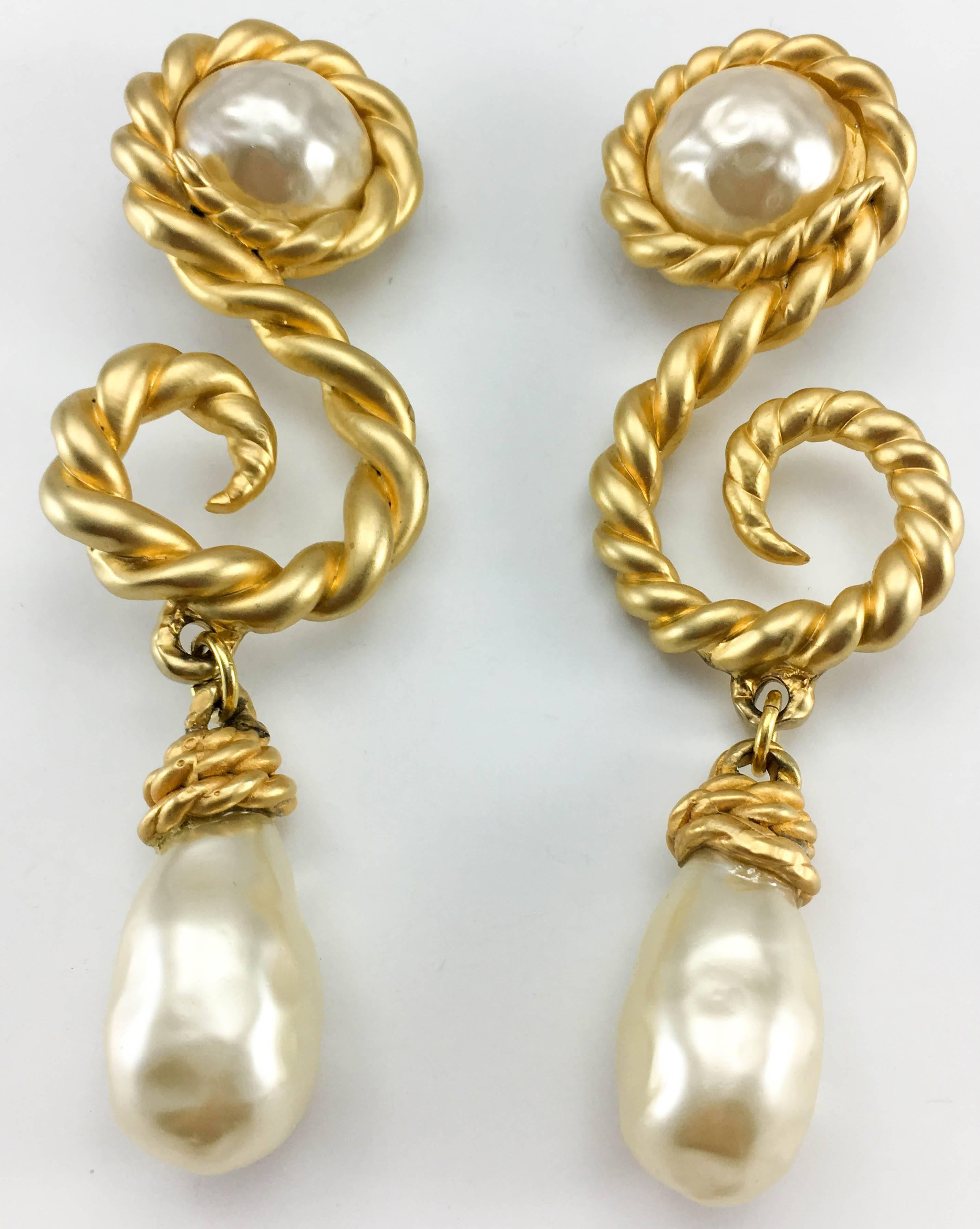 Chanel 1990 Runway Look Massive Arabesque and Baroque Pearl Earrings 3