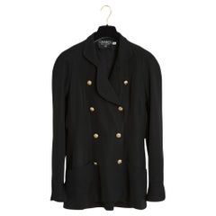 Chanel 1990 Veste FR40 Schwarz Wolle CC Jacke Blazer UK12 US10