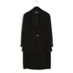 Chanel 1990 Veste Jupe FR42 Late 80s Classic Black CC Ensemble UK14 US12