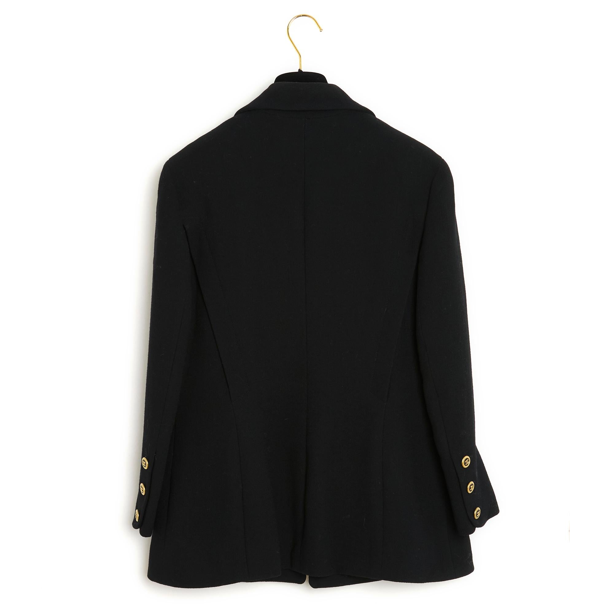 Chanel 1990 Veste Jupe FR42 Fine anni '80 Classico Nero CC Ensemble UK14 US12 in vendita 4