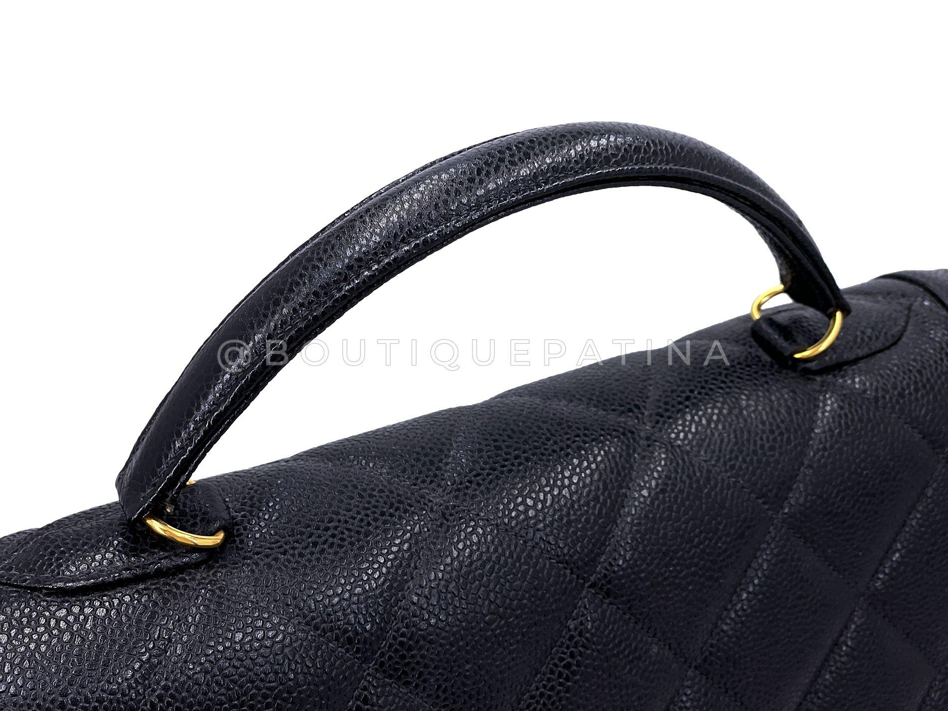 Chanel 1990 Vintage Noir Caviar Mademoiselle Jumbo Kelly Bag 24k GHW 68785 Excellent état - En vente à Costa Mesa, CA