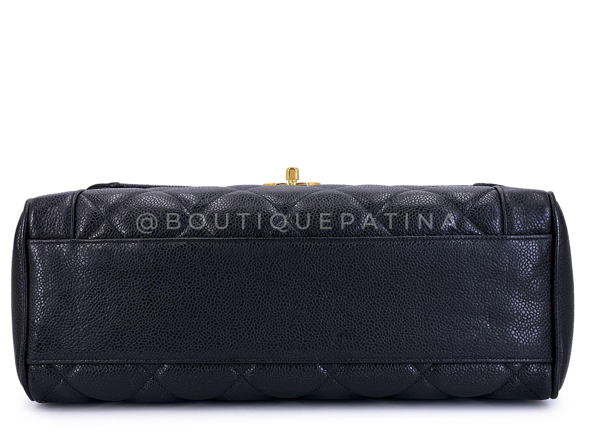 Chanel 1990 Vintage Noir Caviar Mademoiselle Jumbo Kelly Bag 24k GHW 68785 en vente 2