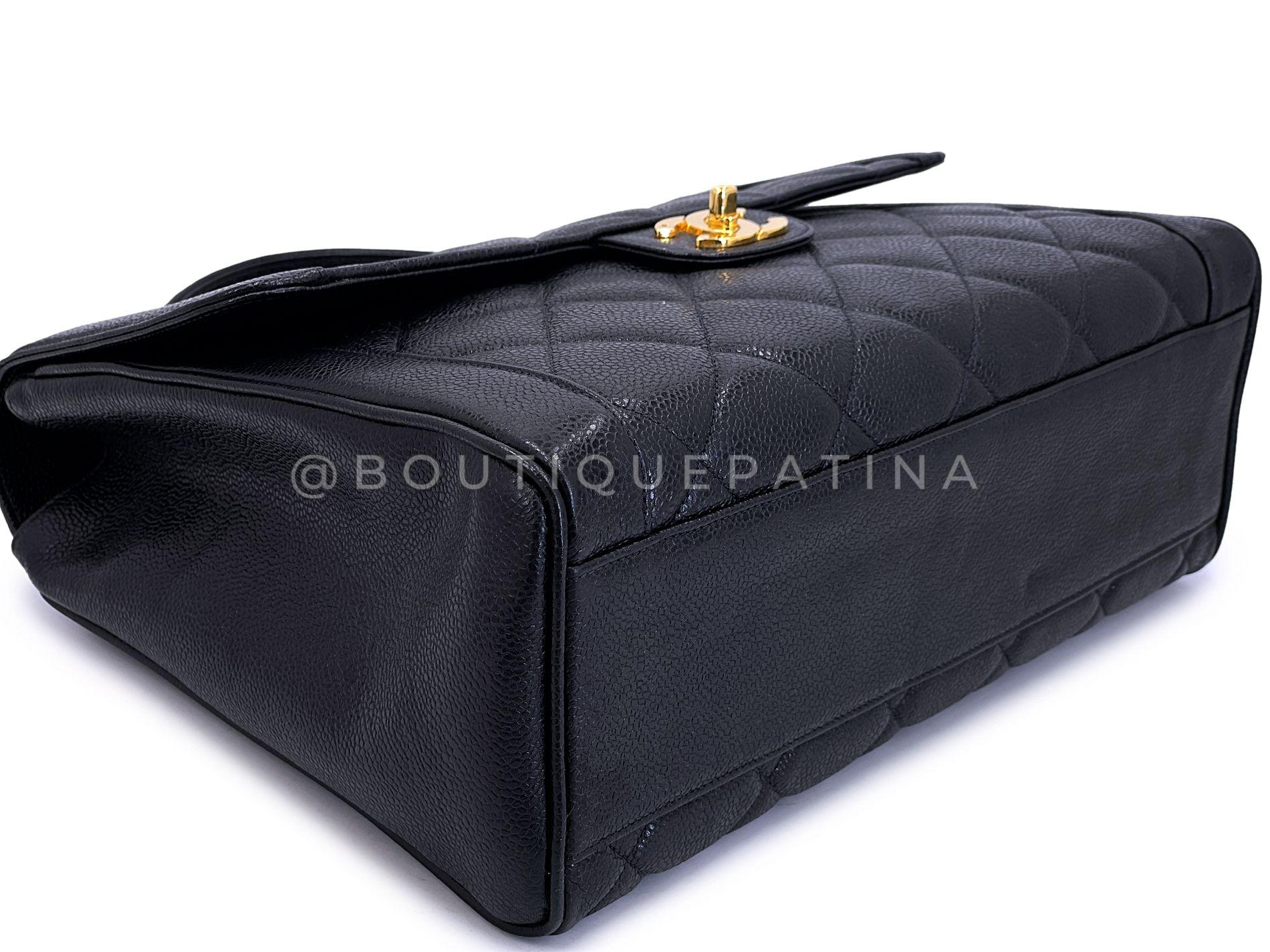 Chanel 1990 Vintage Noir Caviar Mademoiselle Jumbo Kelly Bag 24k GHW 68785 en vente 3