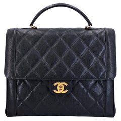 Chanel 1990 Vintage Black Caviar Mademoiselle Jumbo Kelly Bag 24k GHW 68785