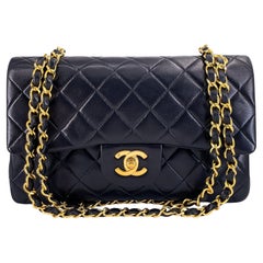Chanel 1990 Vintage Black Lambskin Small Classic Double Flap Bag 24k GHW 65189