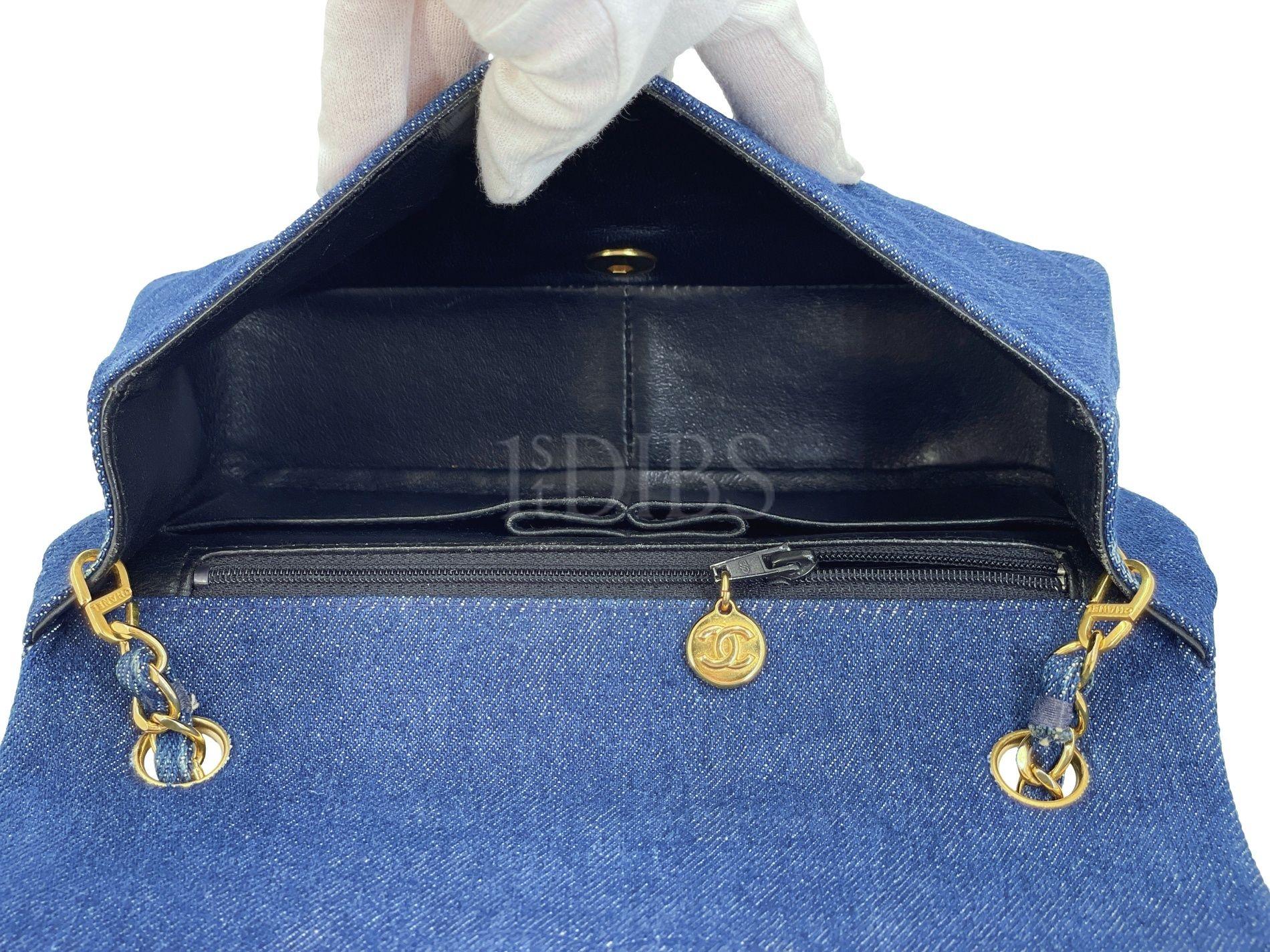 Chanel 1990 Vintage Azul Denim Bolso con Solapa 24k GHW 68206 en venta 6