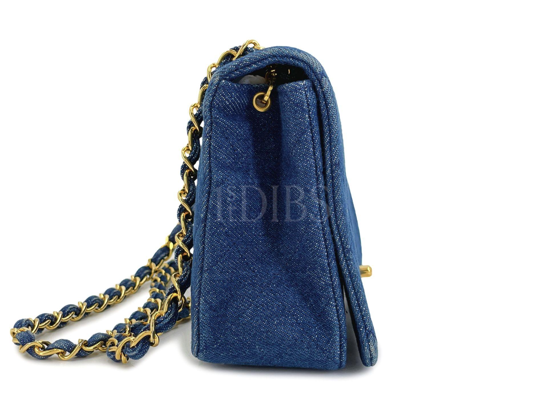 De las mujeres Chanel 1990 Vintage Azul Denim Bolso con Solapa 24k GHW 68206 en venta