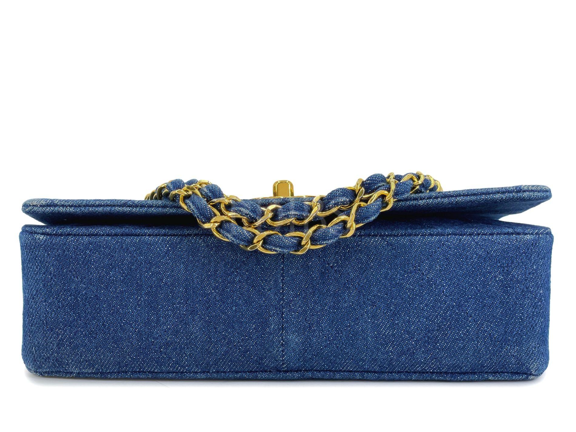 Chanel 1990 Vintage Azul Denim Bolso con Solapa 24k GHW 68206 en venta 2