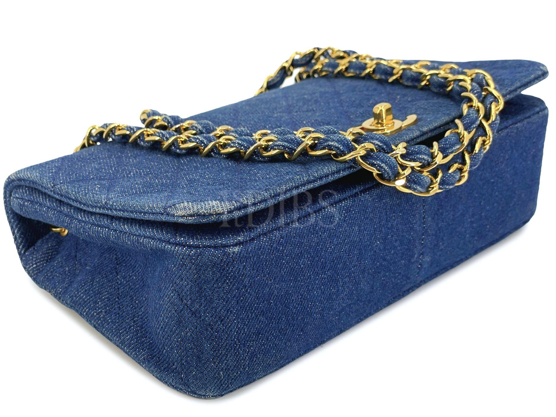 Chanel 1990 Vintage Azul Denim Bolso con Solapa 24k GHW 68206 en venta 3