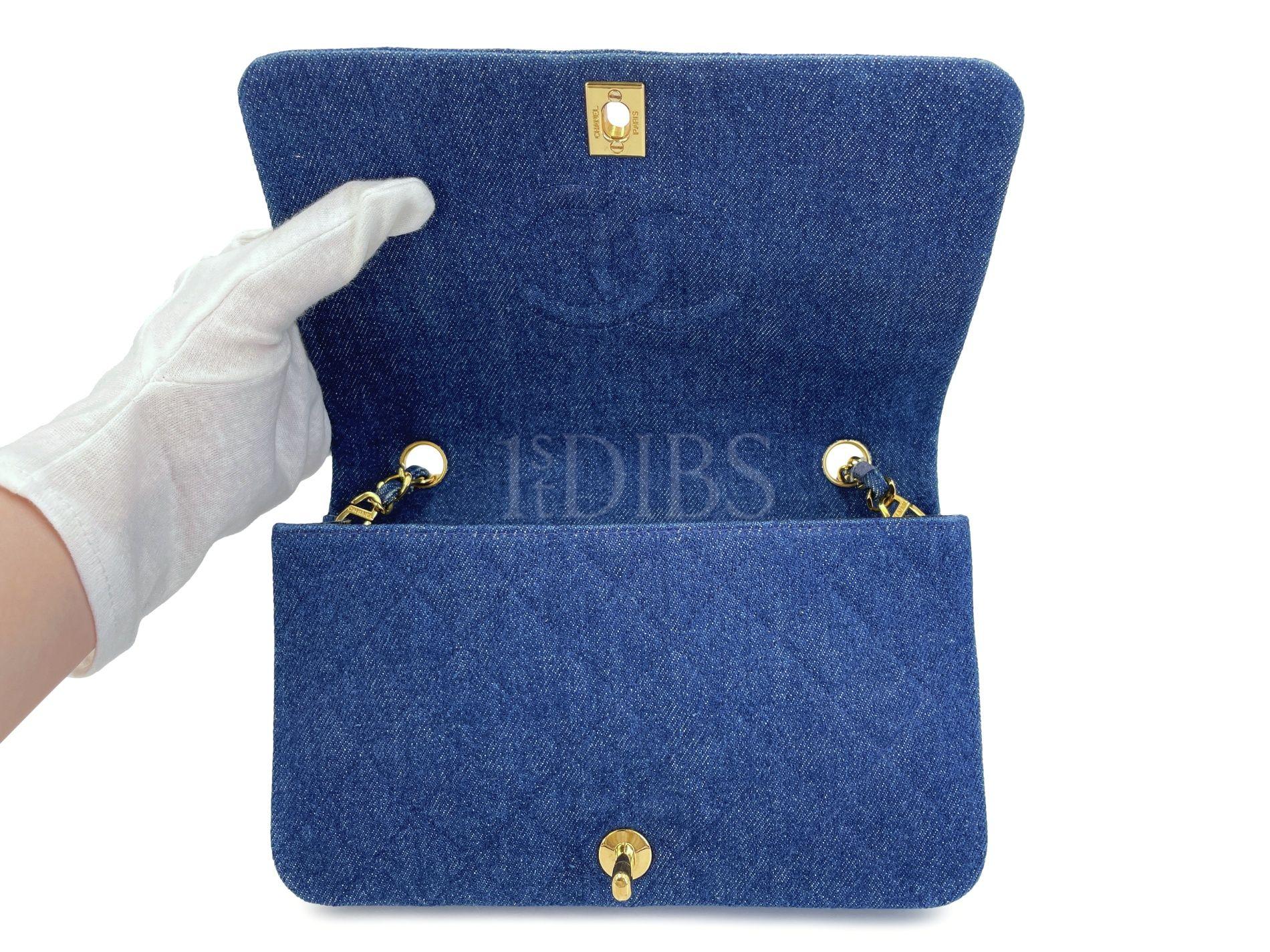 Chanel 1990 Vintage Azul Denim Bolso con Solapa 24k GHW 68206 en venta 5
