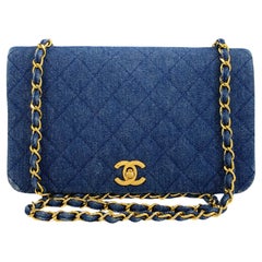 Chanel 1990 Vintage Blue Denim Full Flap Bag 24k GHW 68206