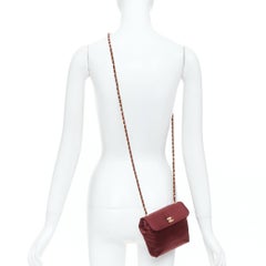 CHANEL 1990 Vintage burgundy satin envelope turnlock chain shoulder clutch bag