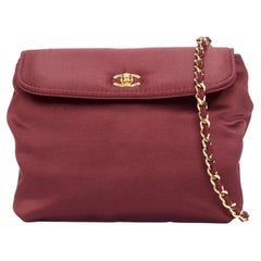 CHANEL 1990 Vintage burgundy satin envelope turnlock chain shoulder clutch bag