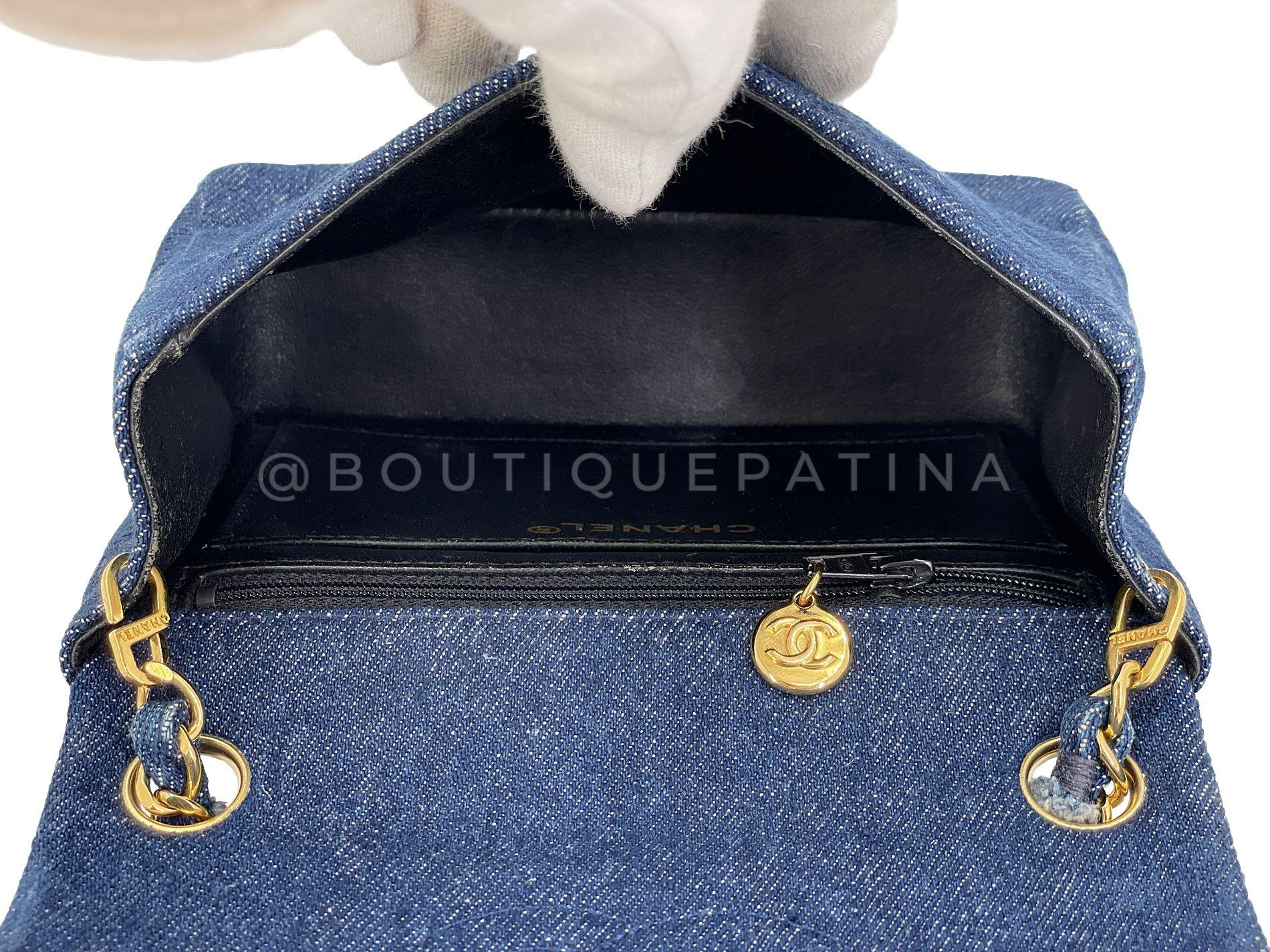 Chanel 1990 Vintage Vaquero Cuadrado Mini Bolso Solapa 24k GHW 68513 en venta 5