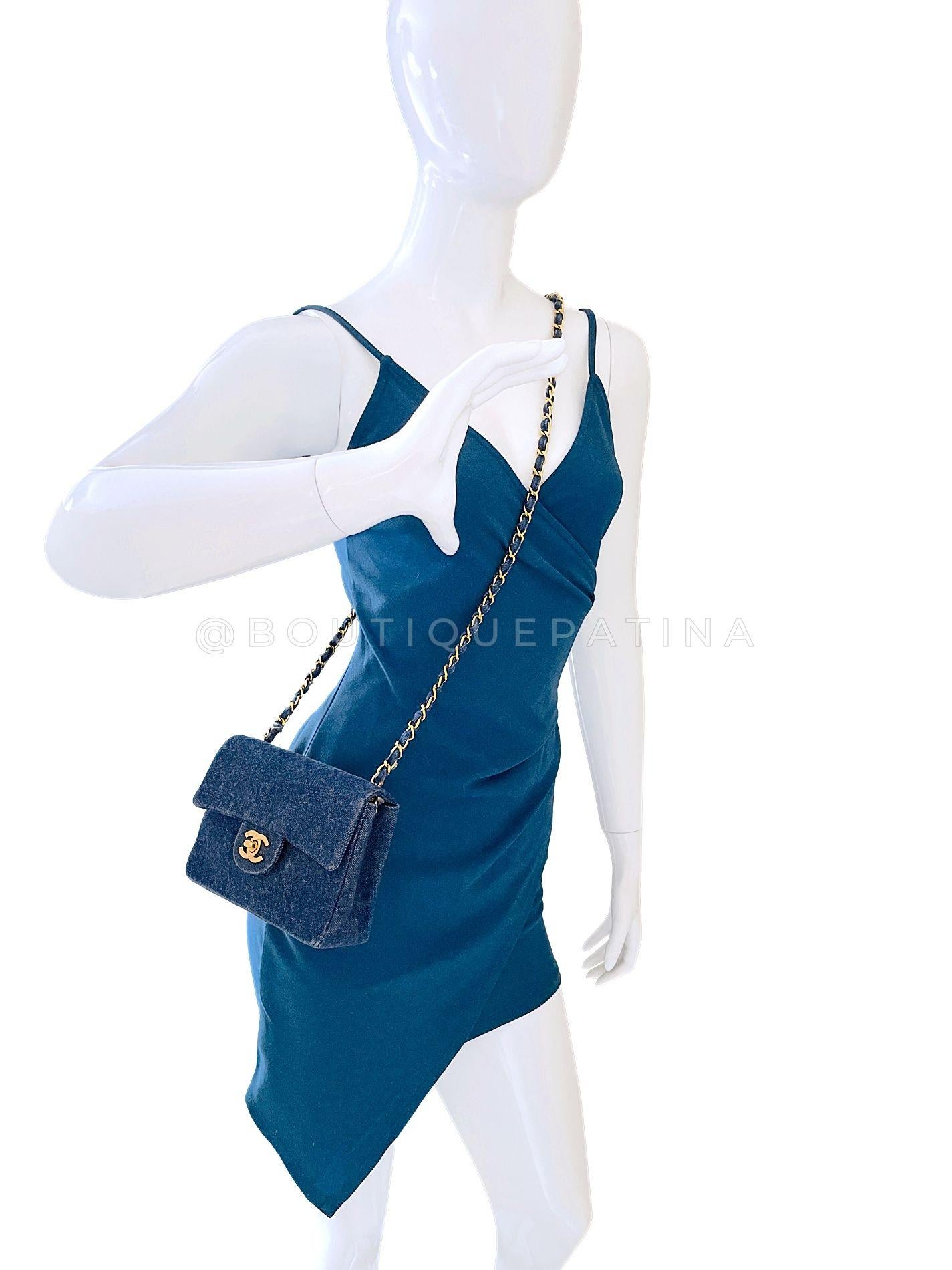 Chanel 1990 Vintage Vaquero Cuadrado Mini Bolso Solapa 24k GHW 68513 en venta 10