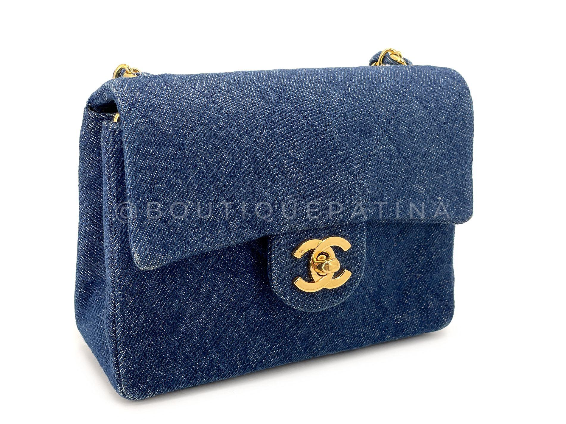 Chanel 1990 Vintage Vaquero Cuadrado Mini Bolso Solapa 24k GHW 68513 Púrpura en venta
