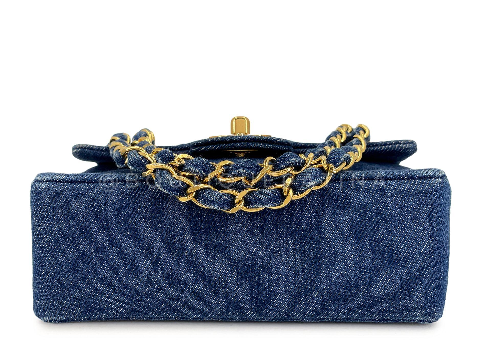 Chanel 1990 Vintage Vaquero Cuadrado Mini Bolso Solapa 24k GHW 68513 en venta 1