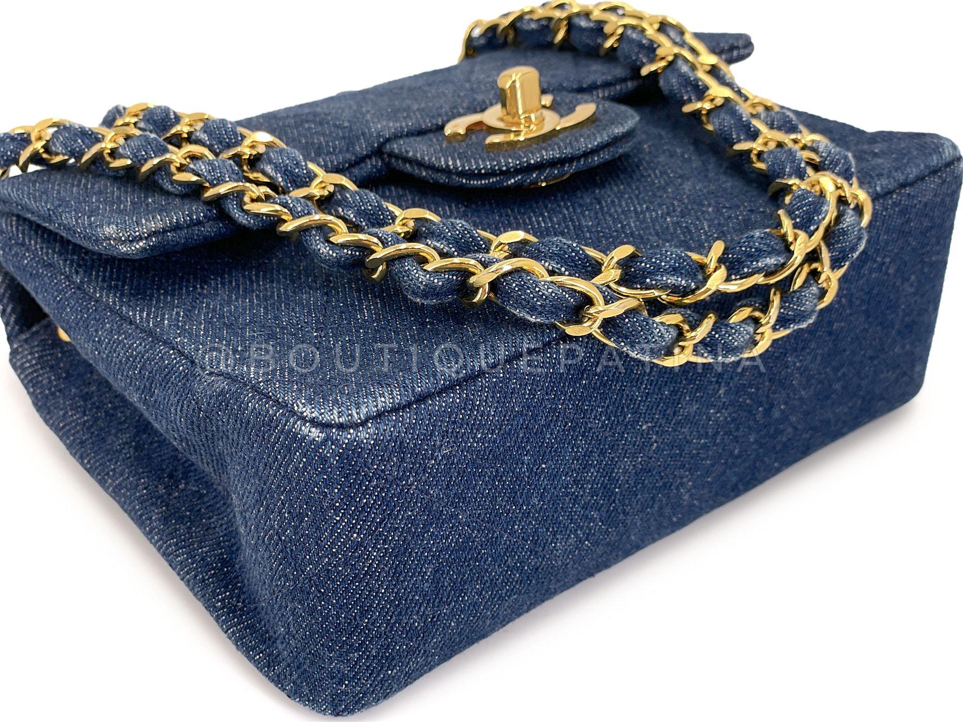 Chanel 1990 Vintage Vaquero Cuadrado Mini Bolso Solapa 24k GHW 68513 en venta 2