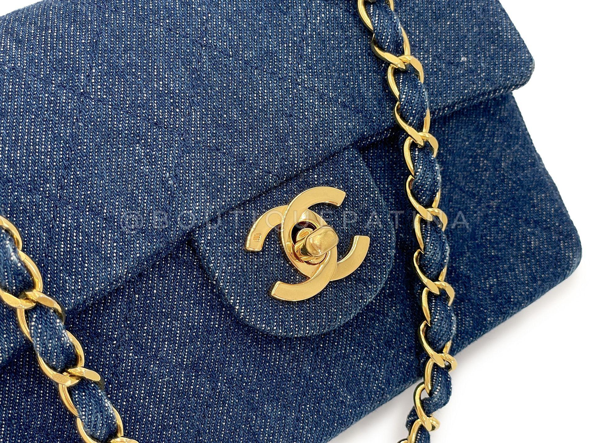 Chanel 1990 Vintage Vaquero Cuadrado Mini Bolso Solapa 24k GHW 68513 en venta 3