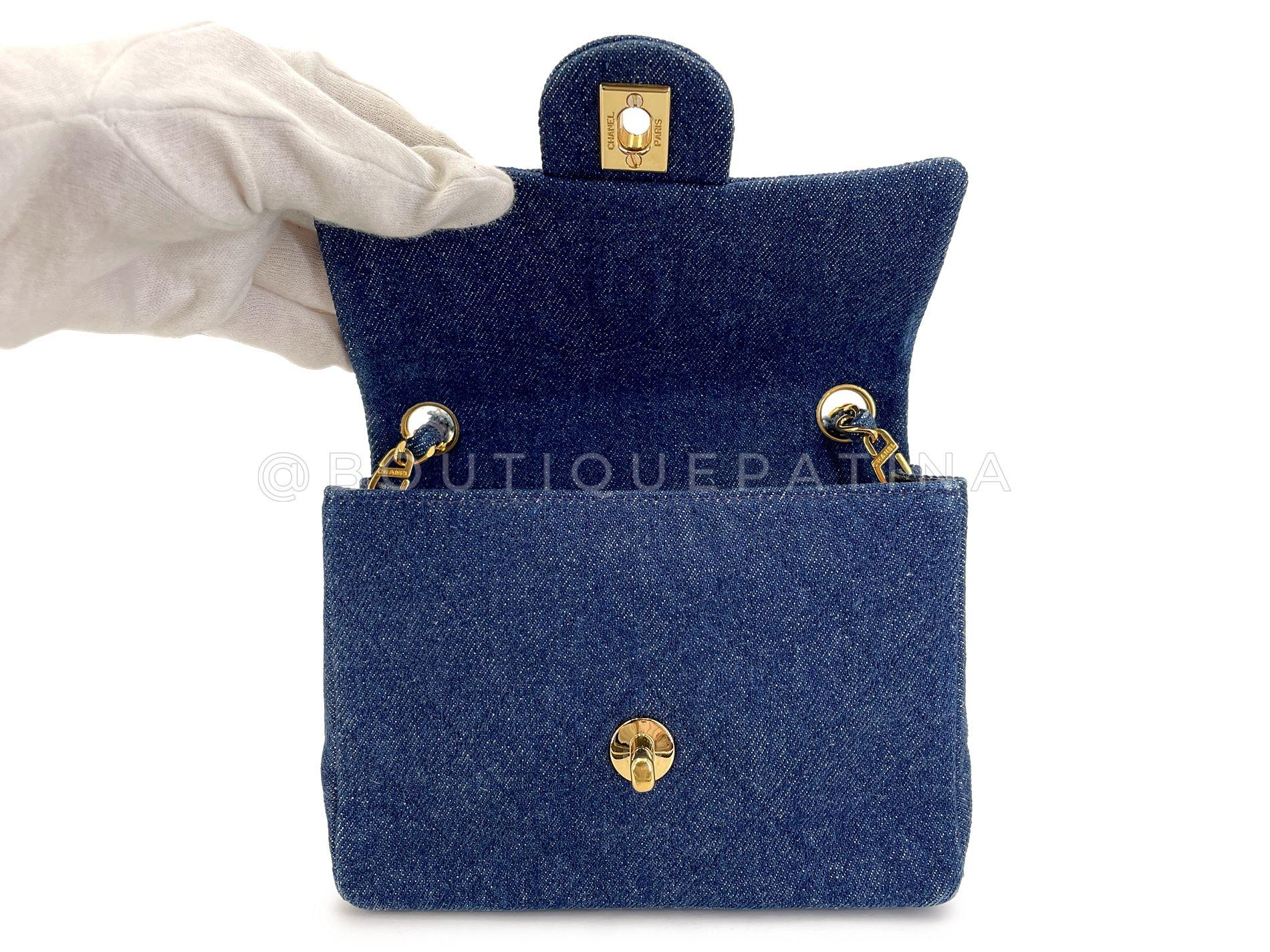 Chanel 1990 Vintage Vaquero Cuadrado Mini Bolso Solapa 24k GHW 68513 en venta 4