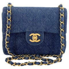 Chanel 1990 Vintage Denim Quadratische Mini-Klappentasche 24k GHW 68513