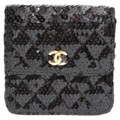 Chanel 1990 Vintage Diamant gesteppte Gürteltasche mit Gürteltasche Mini Classic mit Pailletten-Klappentasche