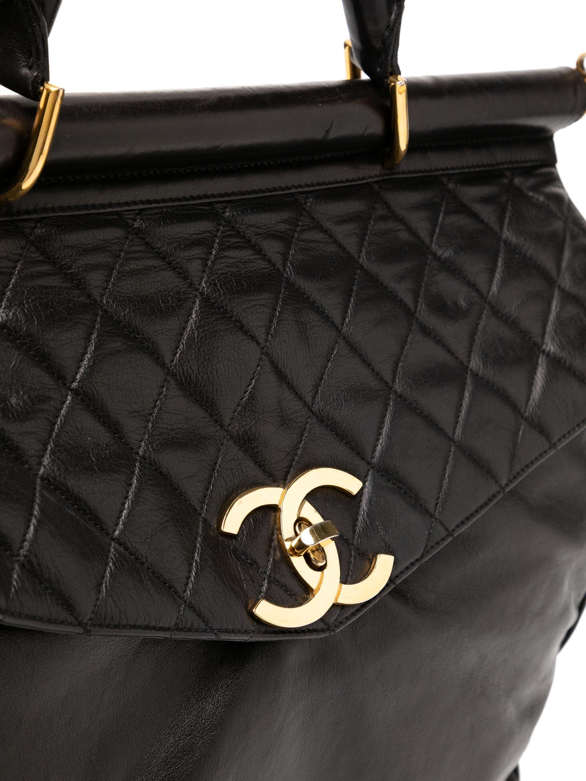 Chanel 1990 Vintage Top Handle Briefcase Large Work Travel Crossbody Bag In Good Condition For Sale In Miami, FL