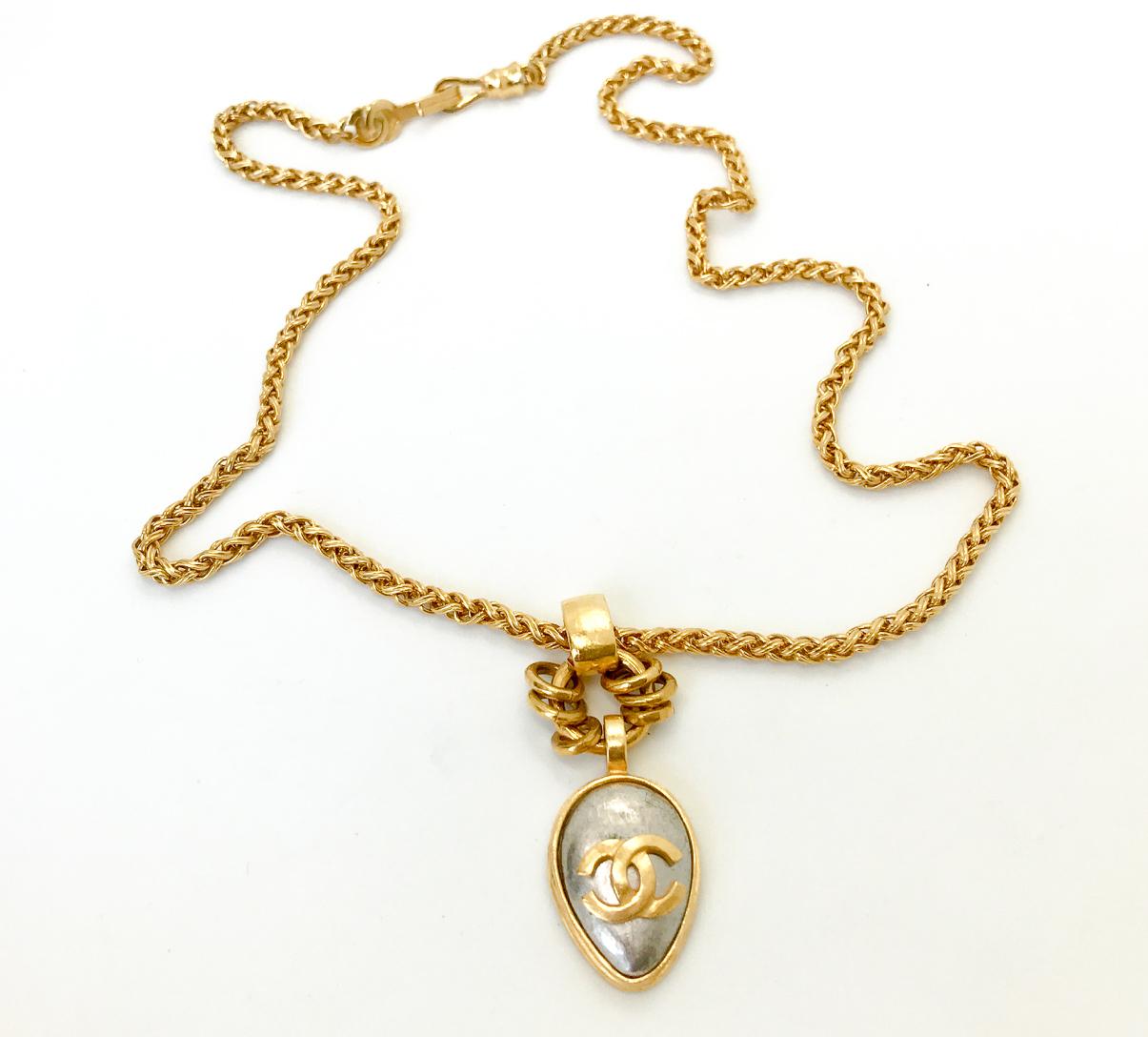 Chanel 1990s 24 Karat Gold Plated Pendant Necklace For Sale 1