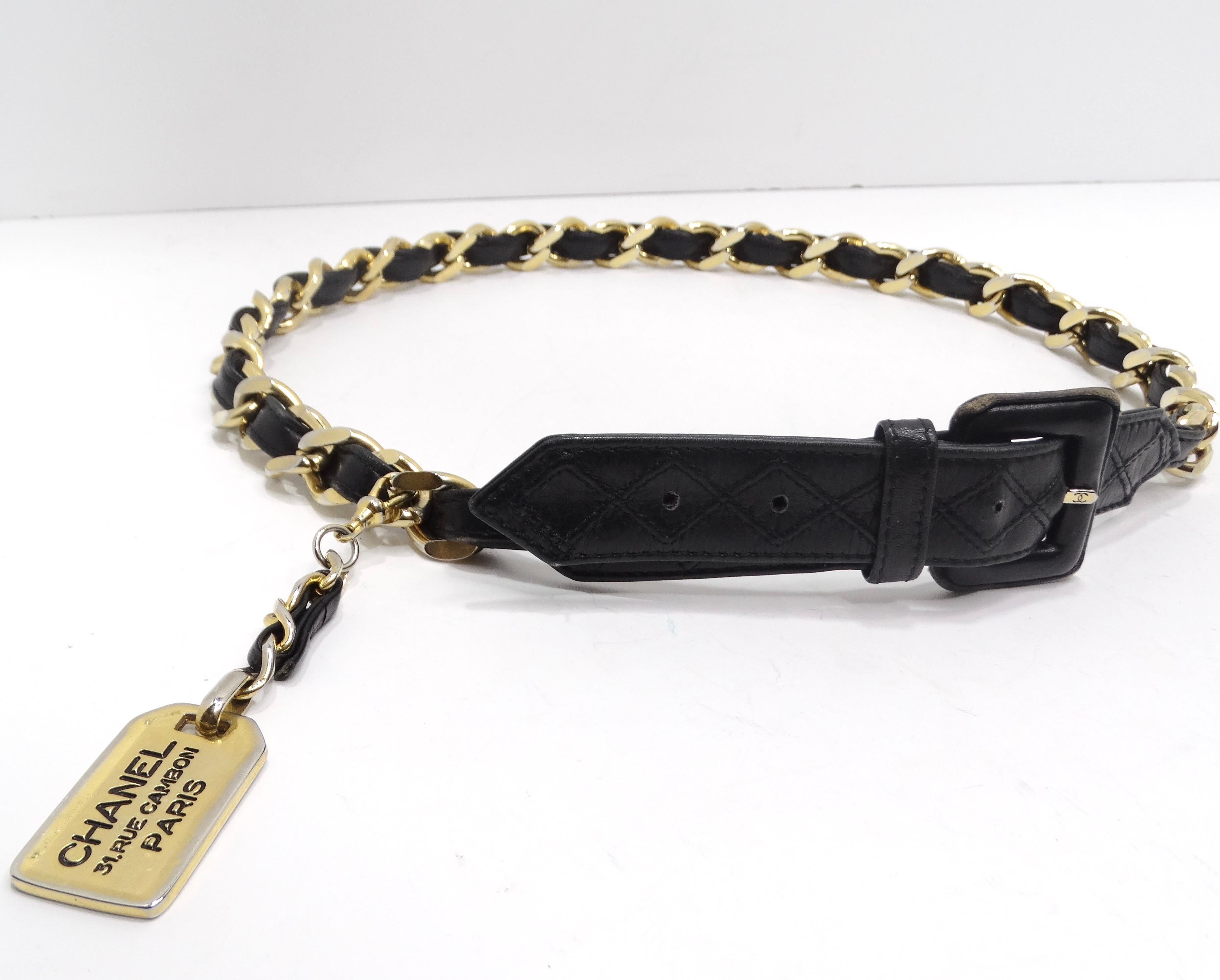 Chanel 1990s 31 Rue Cambon Black Leather Chain Belt For Sale 6