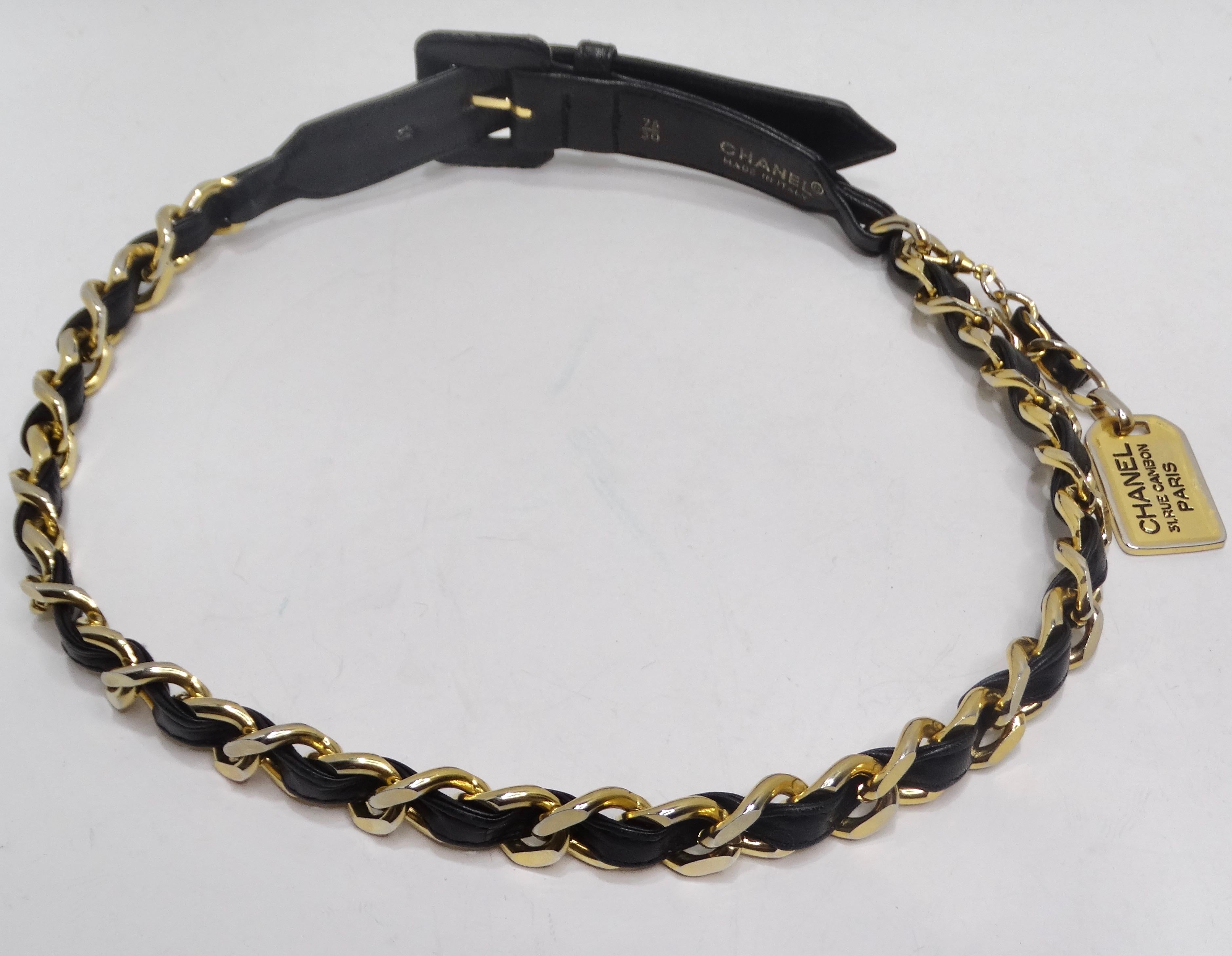 Chanel 1990s 31 Rue Cambon Black Leather Chain Belt For Sale 2