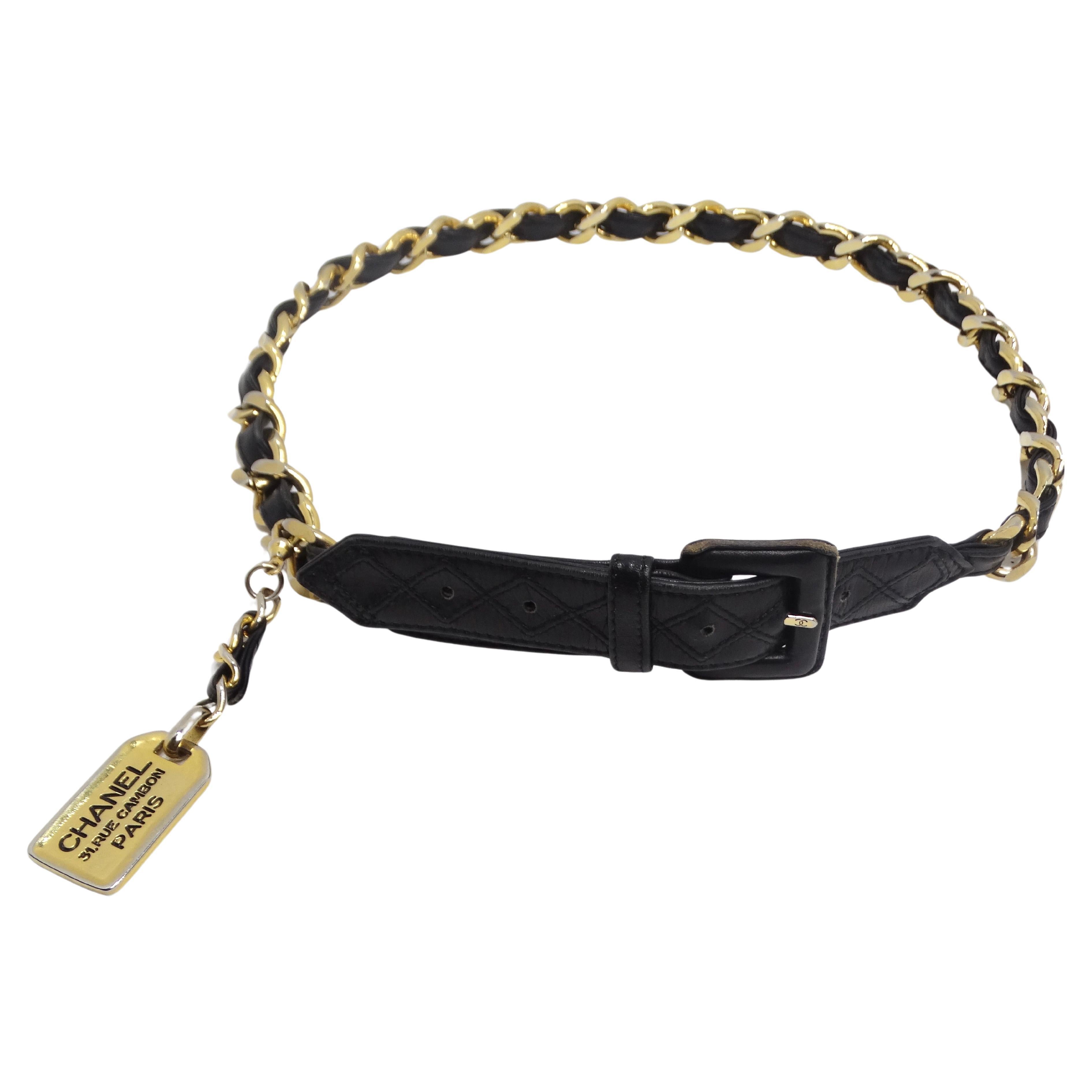 Chanel 1990s 31 Rue Cambon Black Leather Chain Belt For Sale