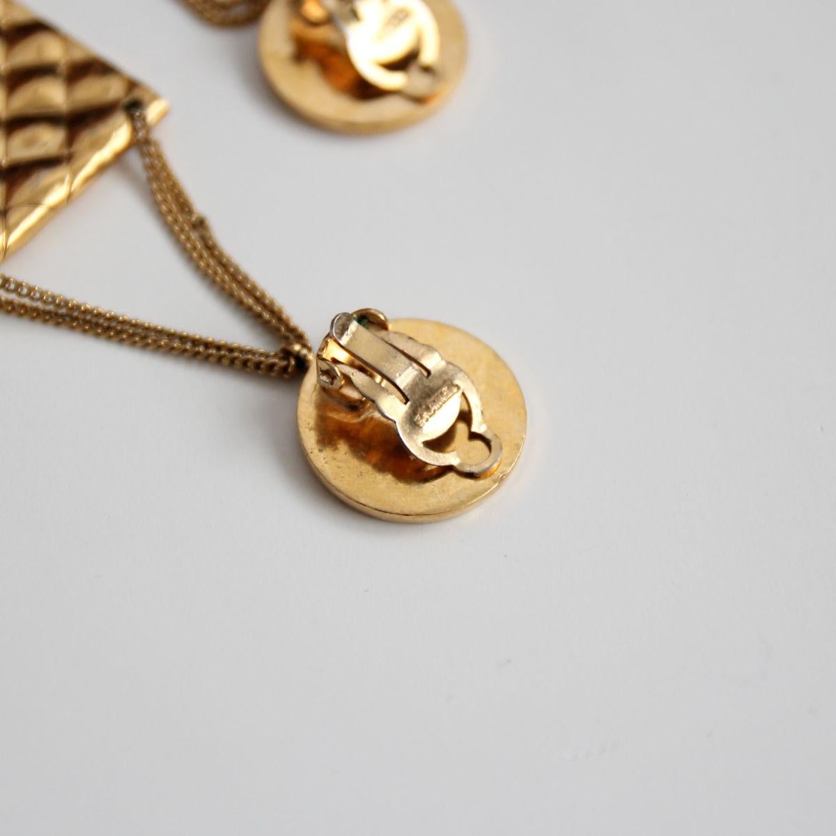 Women's CHANEL 1990s 31 Rue Cambon Gold Toned Quilted Flap Bag Clip-On Earrings