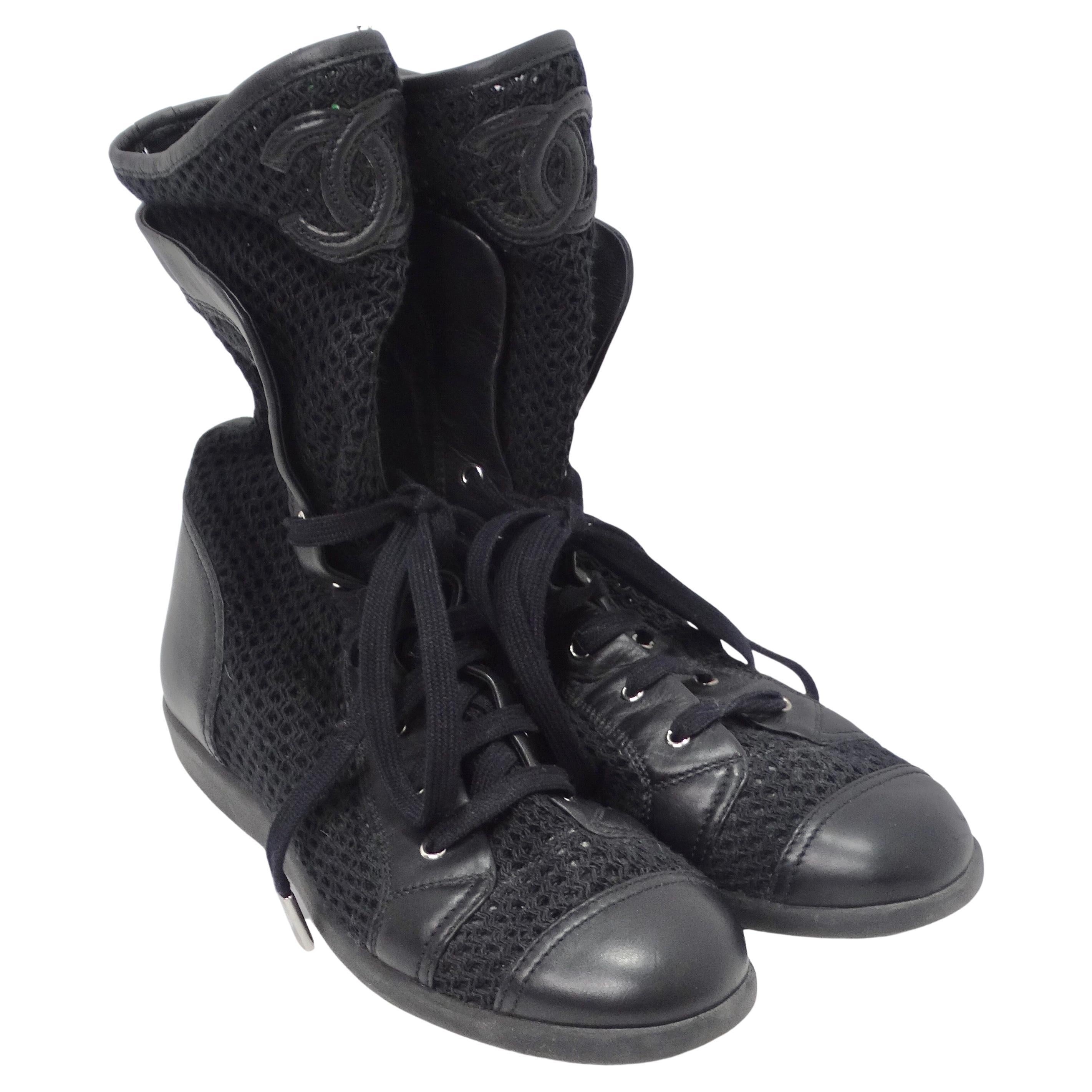 Chanel 1990s Black High Top Sneakers For Sale